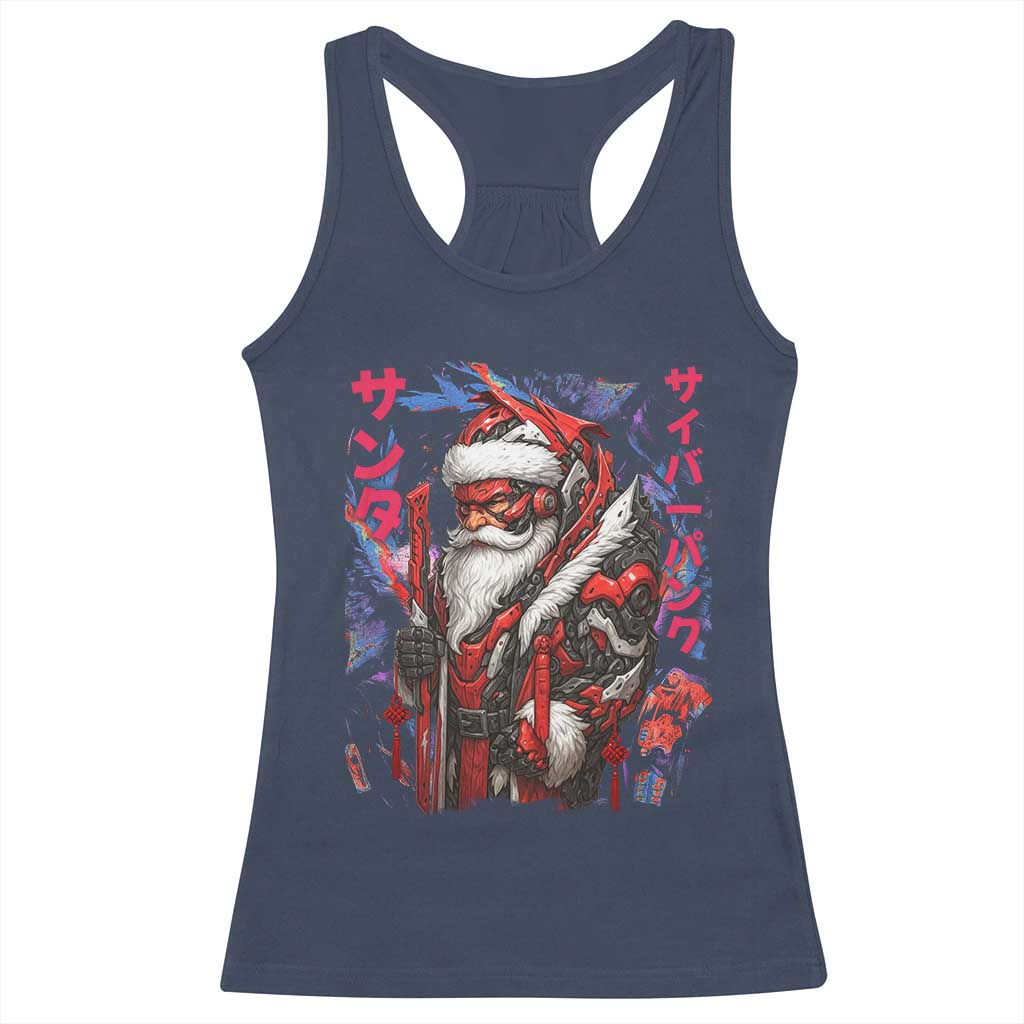 Christmas Cyberpunk Santa Racerback Tank Top Japanese Xmas Techwear Manga Anime TS11 Navy Print Your Wear