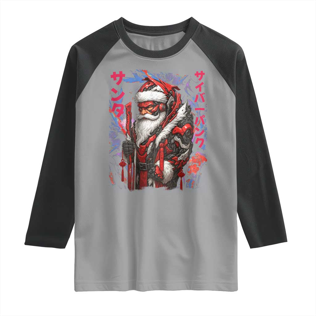 Christmas Cyberpunk Santa Raglan Shirt Japanese Xmas Techwear Manga Anime TS11 Sport Gray Black Print Your Wear