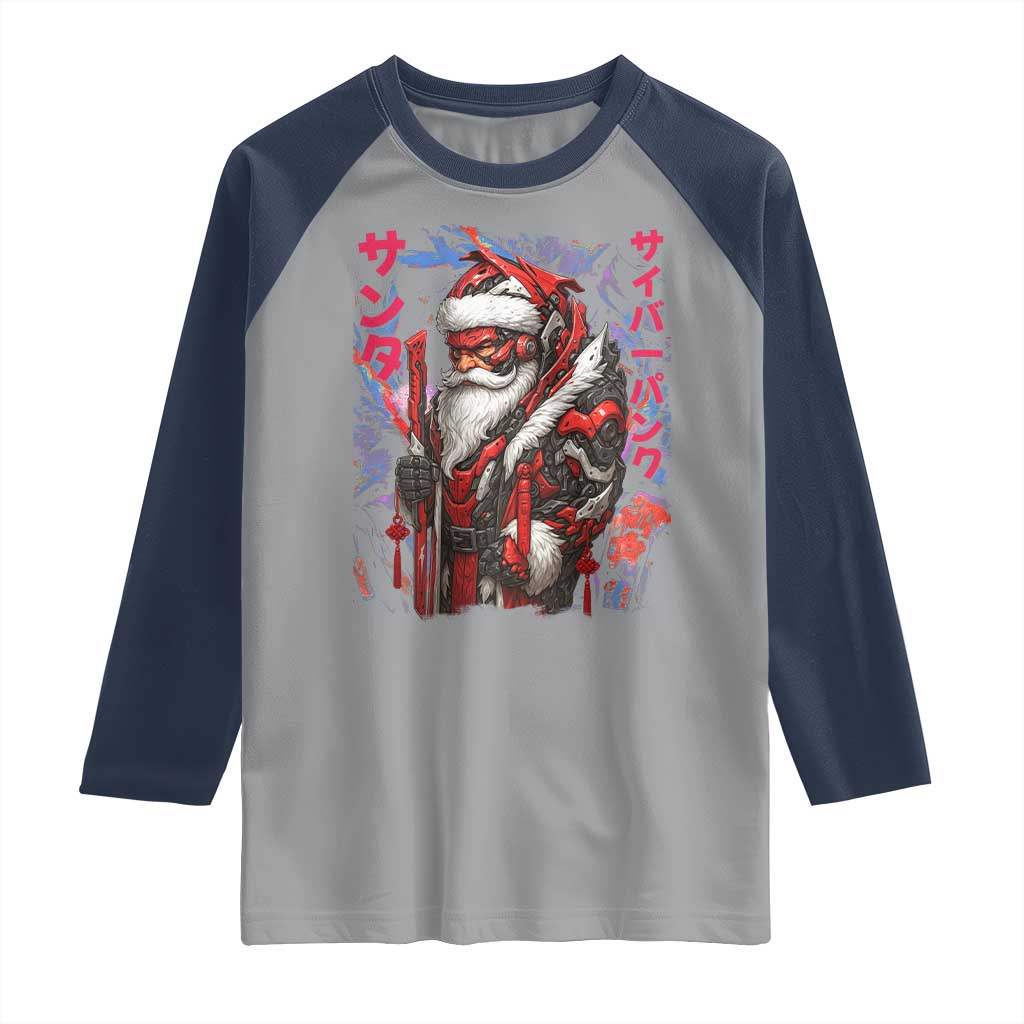 Christmas Cyberpunk Santa Raglan Shirt Japanese Xmas Techwear Manga Anime TS11 Sport Gray Navy Print Your Wear