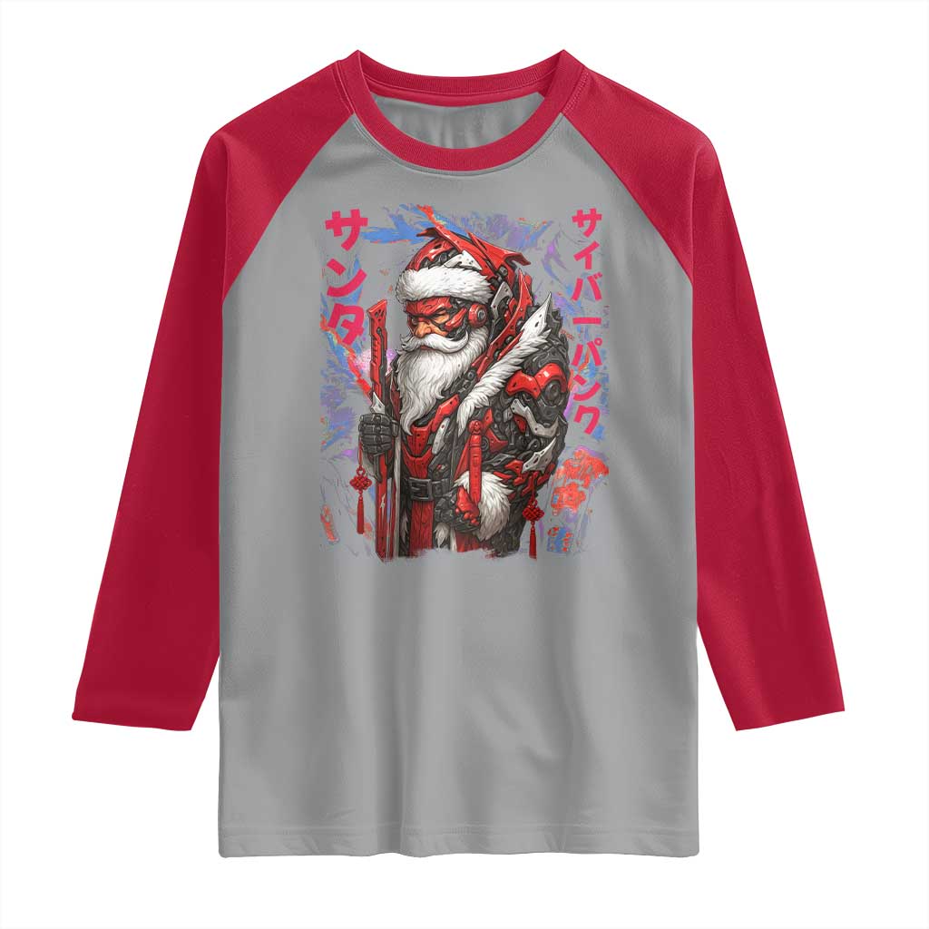 Christmas Cyberpunk Santa Raglan Shirt Japanese Xmas Techwear Manga Anime TS11 Sport Gray Red Print Your Wear