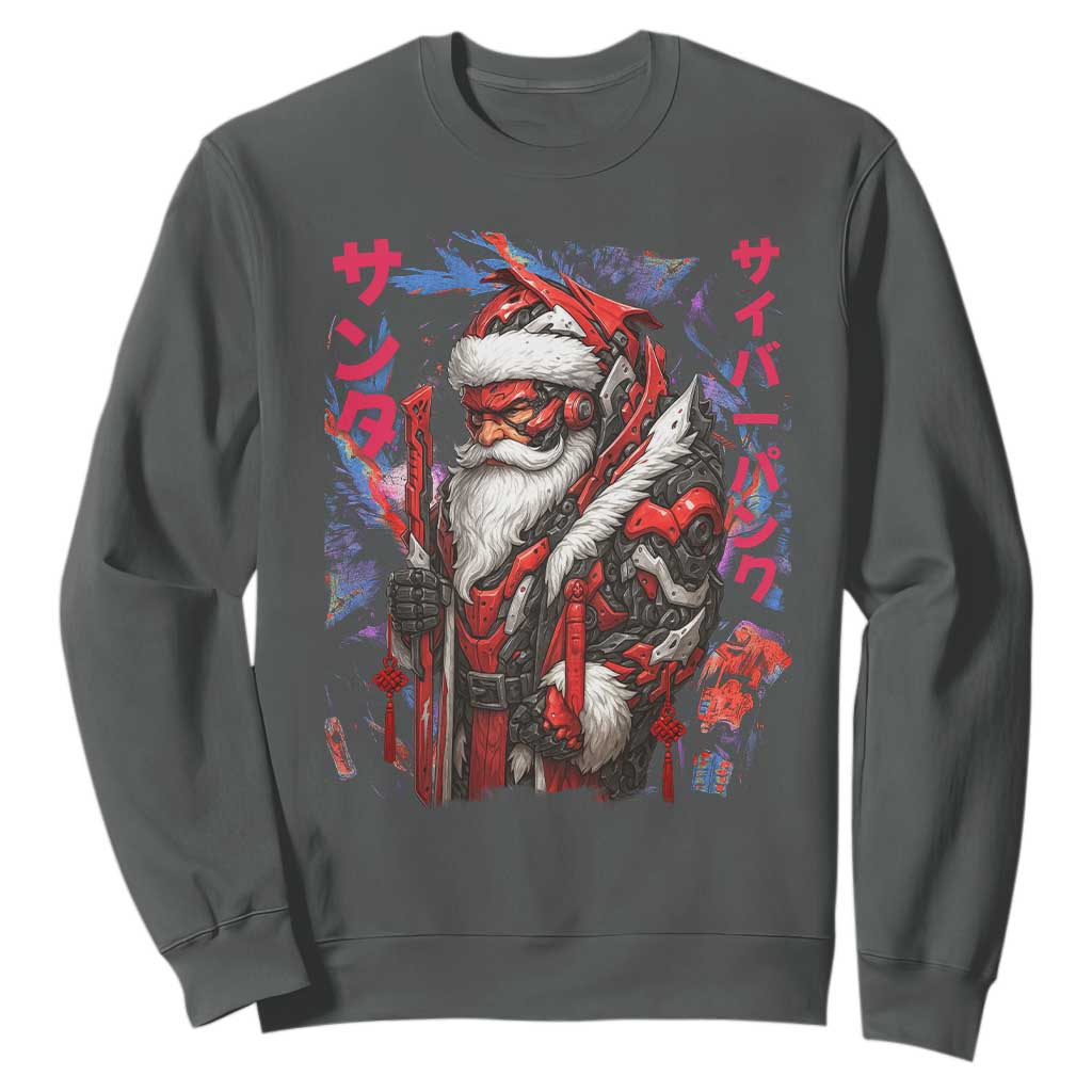 Christmas Cyberpunk Santa Sweatshirt Japanese Xmas Techwear Manga Anime TS11 Dark Heather Print Your Wear