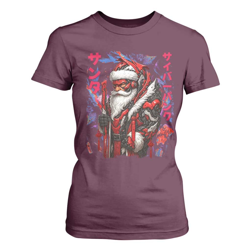 Christmas Cyberpunk Santa T Shirt For Women Japanese Xmas Techwear Manga Anime TS11 Maroon Print Your Wear