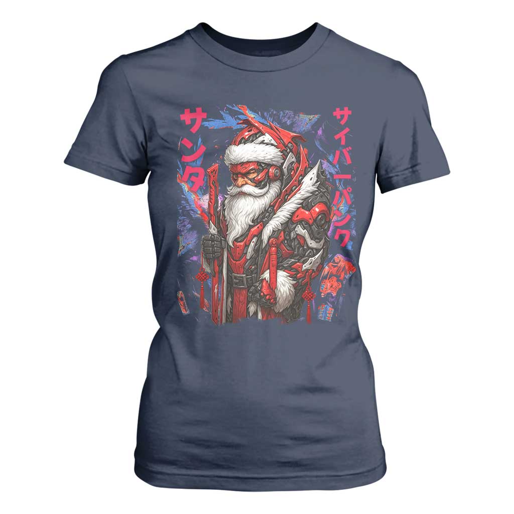 Christmas Cyberpunk Santa T Shirt For Women Japanese Xmas Techwear Manga Anime TS11 Navy Print Your Wear