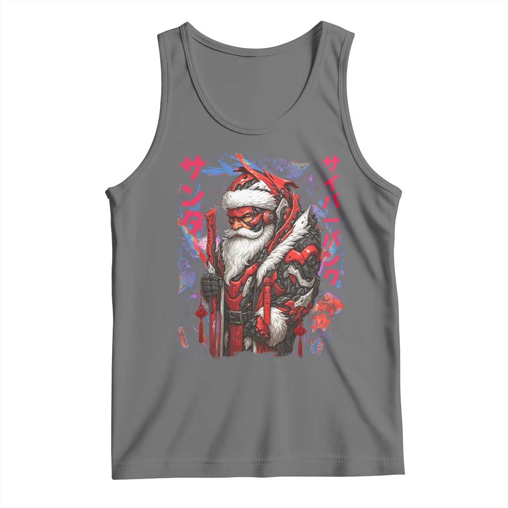 Christmas Cyberpunk Santa Tank Top Japanese Xmas Techwear Manga Anime TS11 Black Heather Print Your Wear