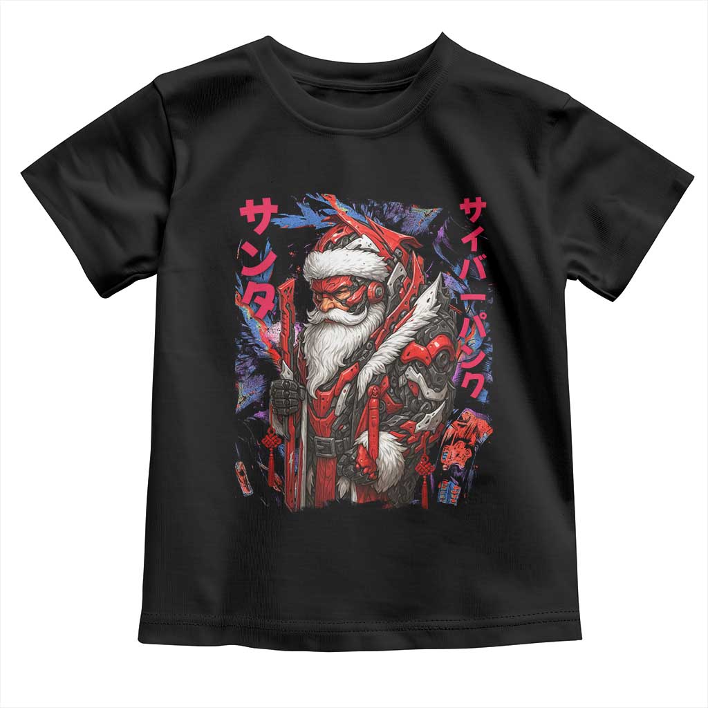 Christmas Cyberpunk Santa Toddler T Shirt Japanese Xmas Techwear Manga Anime TS11 Black Print Your Wear