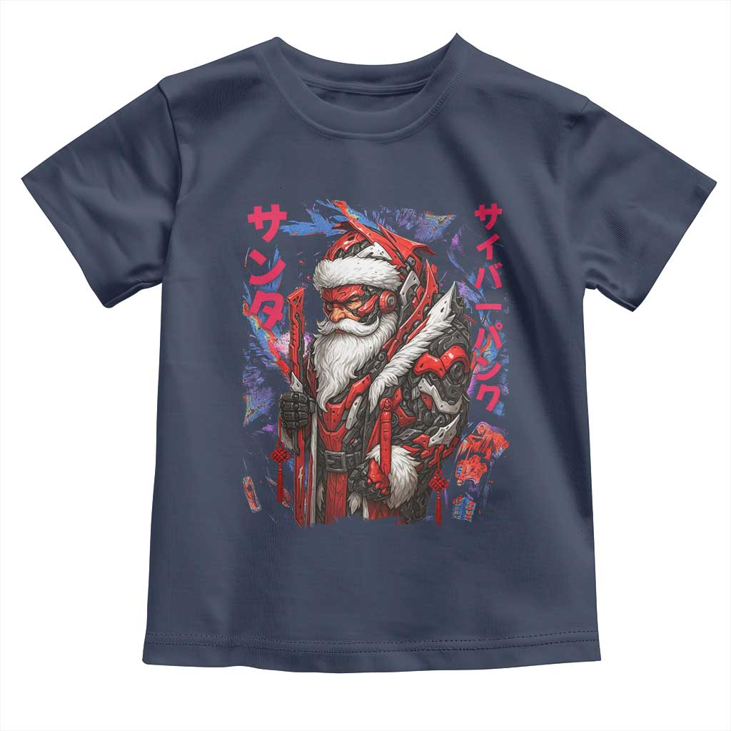 Christmas Cyberpunk Santa Toddler T Shirt Japanese Xmas Techwear Manga Anime TS11 Navy Print Your Wear