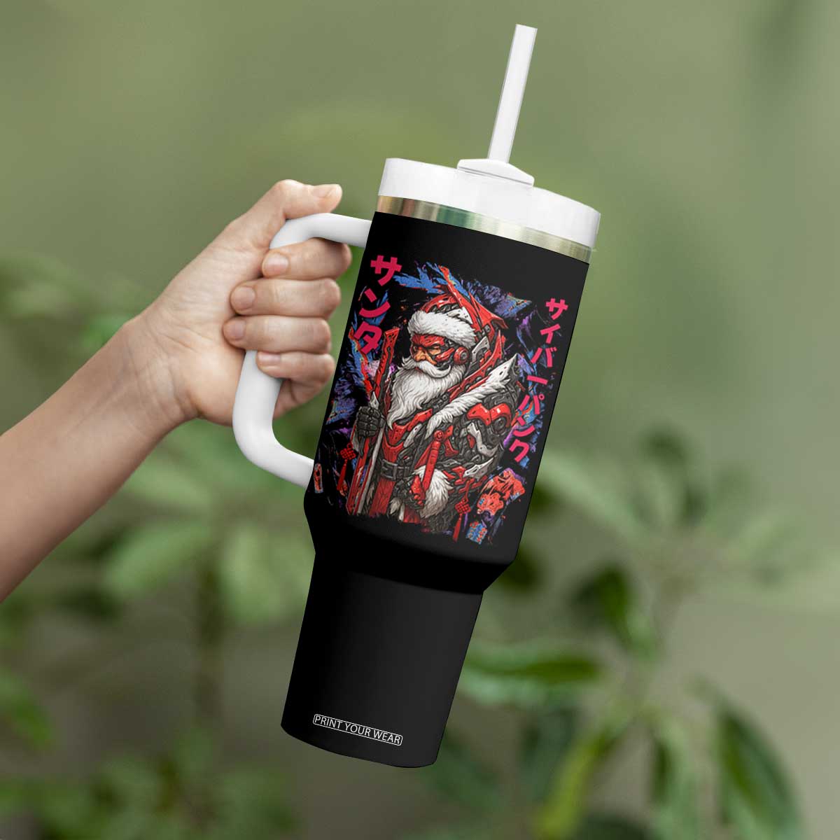 Christmas Cyberpunk Santa Tumbler With Handle Japanese Xmas Techwear Manga Anime TS11 Print Your Wear