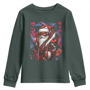 Christmas Cyberpunk Santa Youth Sweatshirt Japanese Xmas Techwear Manga Anime TS11 Dark Forest Green Print Your Wear