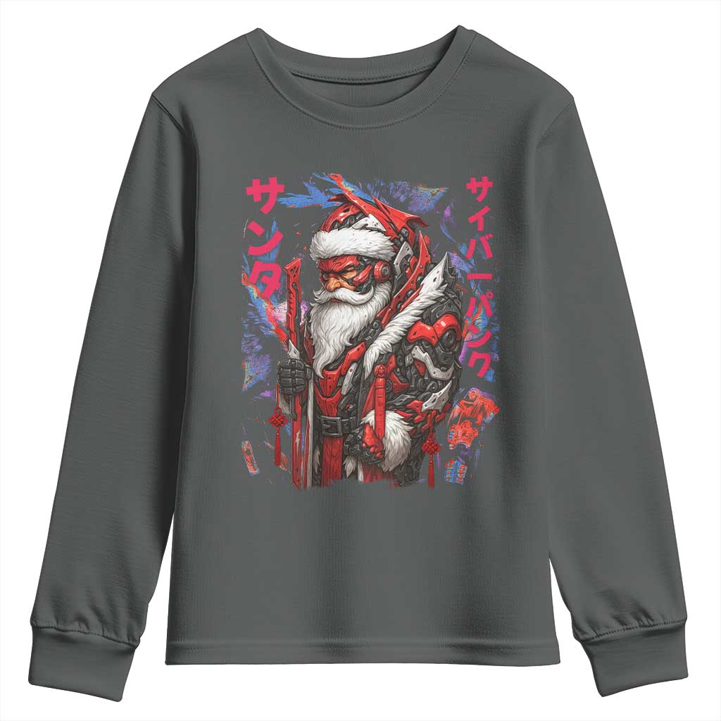 Christmas Cyberpunk Santa Youth Sweatshirt Japanese Xmas Techwear Manga Anime TS11 Dark Heather Print Your Wear