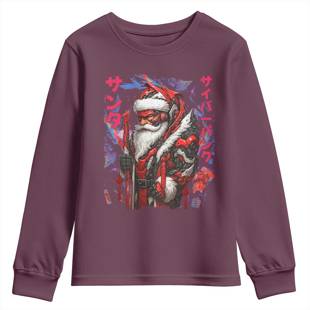 Christmas Cyberpunk Santa Youth Sweatshirt Japanese Xmas Techwear Manga Anime TS11 Maroon Print Your Wear