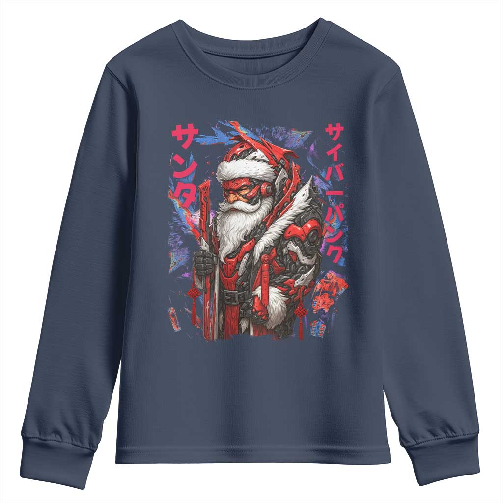 Christmas Cyberpunk Santa Youth Sweatshirt Japanese Xmas Techwear Manga Anime TS11 Navy Print Your Wear