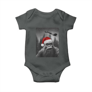 Funny Bigfoot Santas Sleigh Selfie Christmas Baby Onesie TS11 Dark Heather Print Your Wear