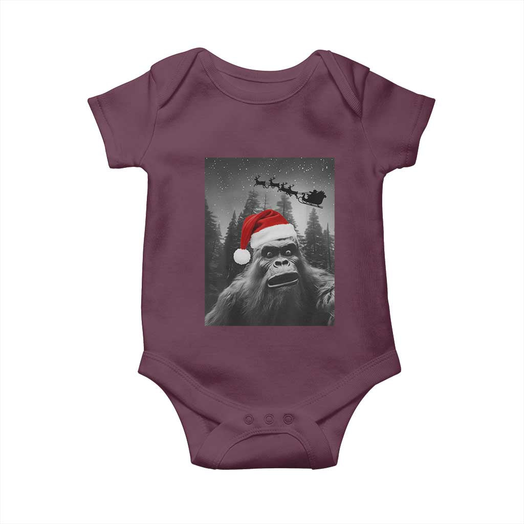 Funny Bigfoot Santas Sleigh Selfie Christmas Baby Onesie TS11 Maroon Print Your Wear