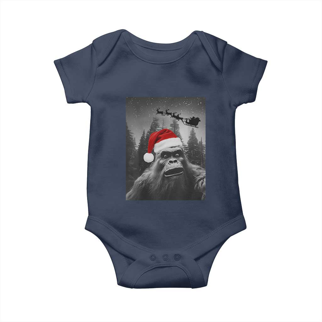 Funny Bigfoot Santas Sleigh Selfie Christmas Baby Onesie TS11 Navy Print Your Wear