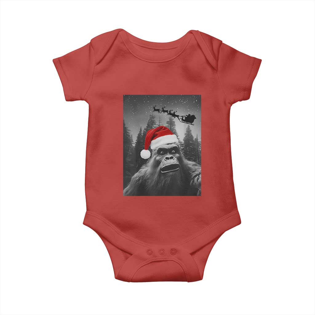 Funny Bigfoot Santas Sleigh Selfie Christmas Baby Onesie TS11 Red Print Your Wear
