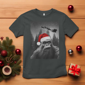 Funny Bigfoot Santas Sleigh Selfie Christmas T Shirt TS11 Dark Heather Print Your Wear
