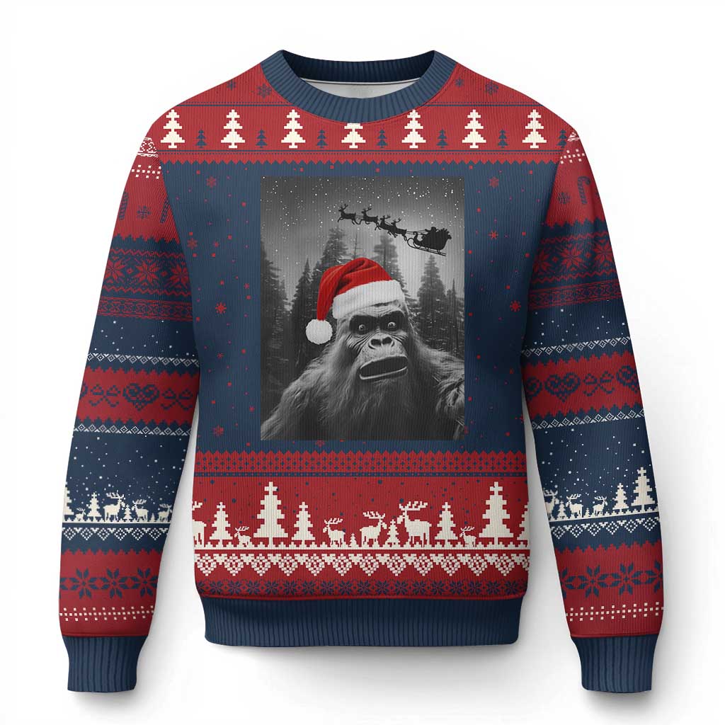 Funny Bigfoot Santas Sleigh Selfie Xmas Ugly Christmas Sweater TS11 Navy Red Print Your Wear