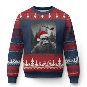 Funny Bigfoot Santas Sleigh Selfie Xmas Ugly Christmas Sweater TS11 Navy Red Print Your Wear