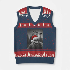 Funny Bigfoot Santas Sleigh Selfie Xmas V-Neck Knit Sweater Vest TS11 Navy Red Print Your Wear