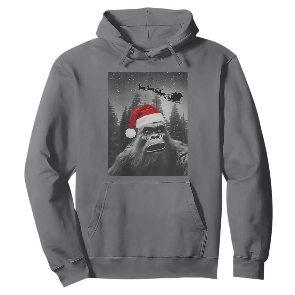 Funny Bigfoot Santas Sleigh Selfie Christmas Hoodie TS11 Charcoal Print Your Wear