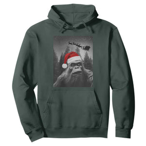 Funny Bigfoot Santas Sleigh Selfie Christmas Hoodie TS11 Dark Forest Green Print Your Wear