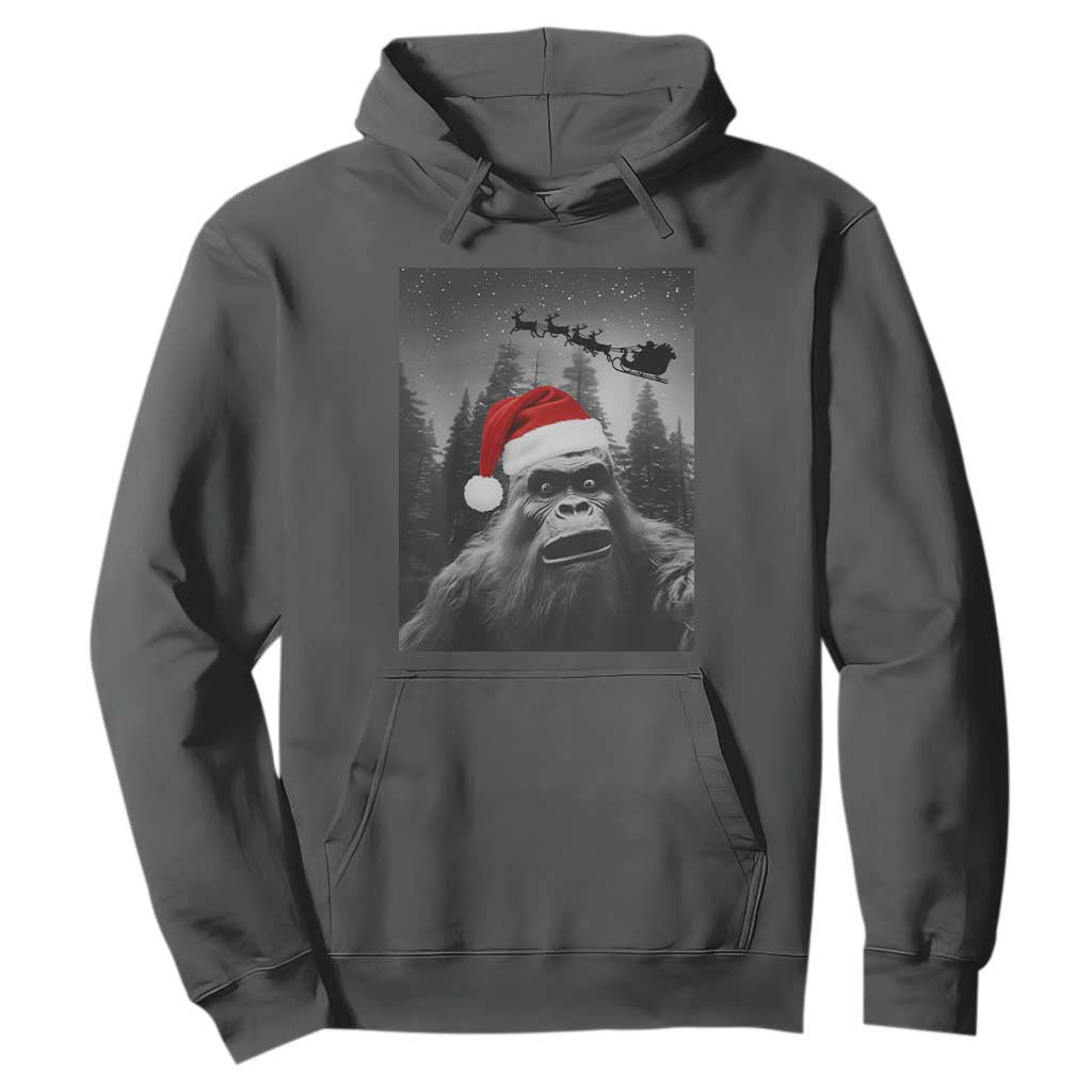Funny Bigfoot Santas Sleigh Selfie Christmas Hoodie TS11 Dark Heather Print Your Wear