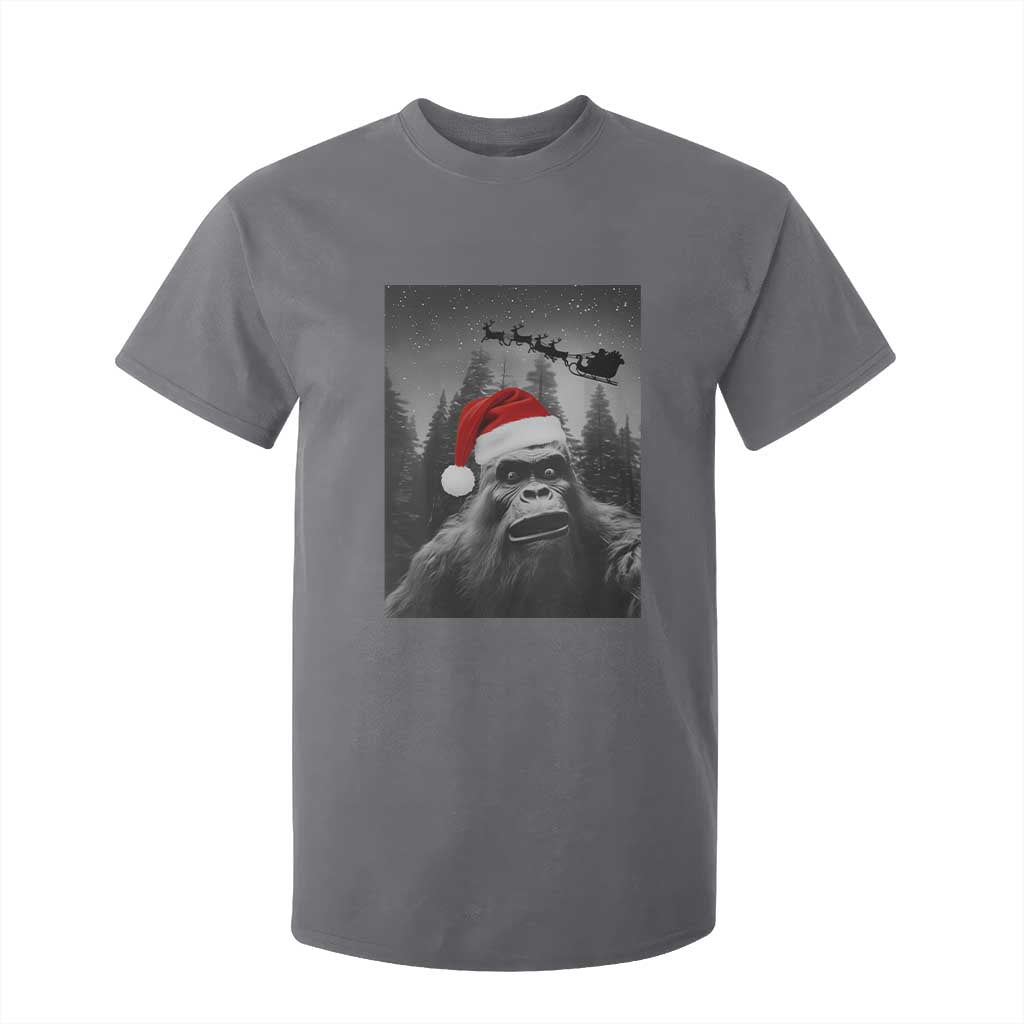 Funny Bigfoot Santas Sleigh Selfie Christmas T Shirt For Kid TS11 Charcoal Print Your Wear