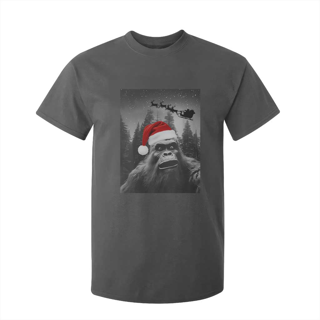 Funny Bigfoot Santas Sleigh Selfie Christmas T Shirt For Kid TS11 Dark Heather Print Your Wear
