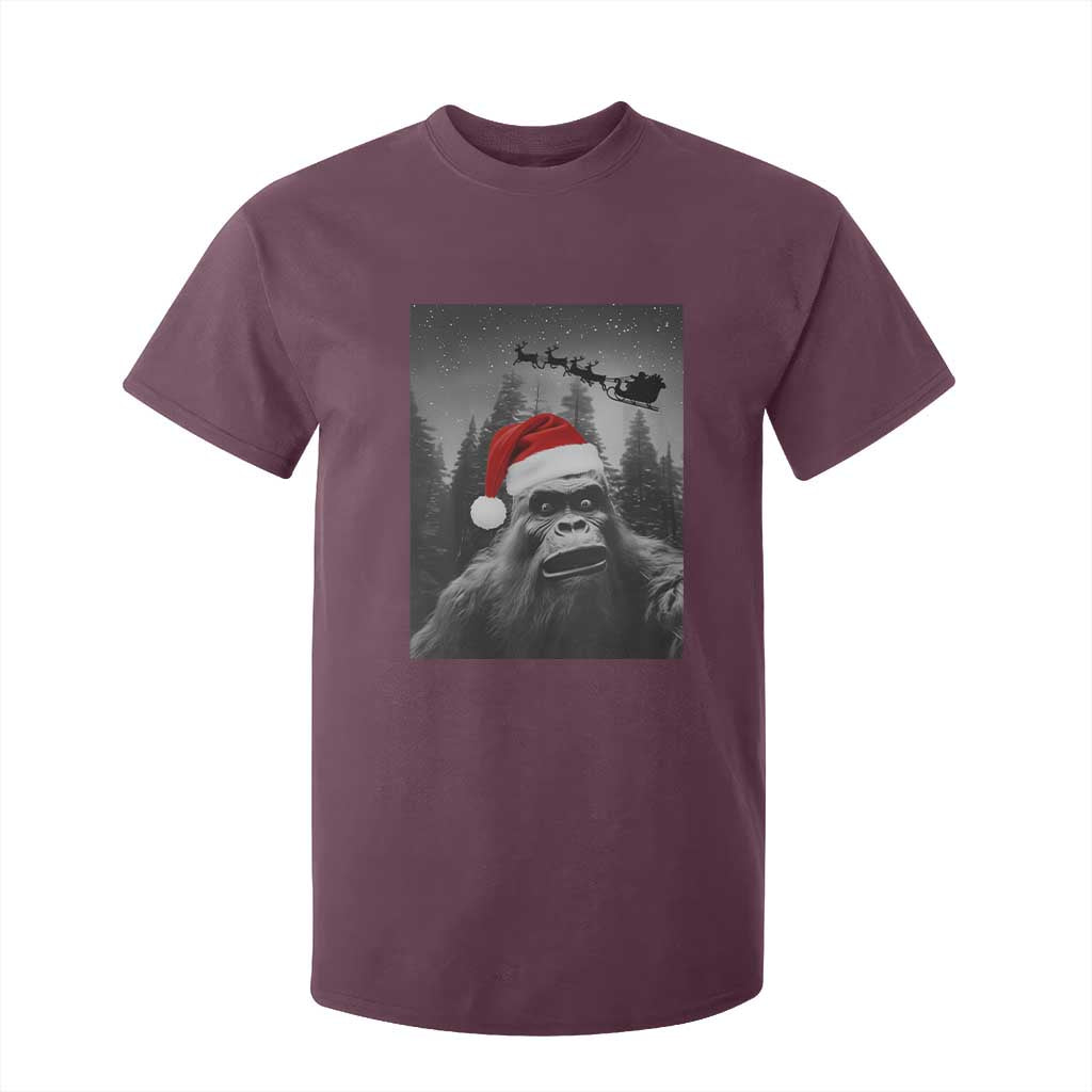Funny Bigfoot Santas Sleigh Selfie Christmas T Shirt For Kid TS11 Maroon Print Your Wear