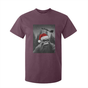 Funny Bigfoot Santas Sleigh Selfie Christmas T Shirt For Kid TS11 Maroon Print Your Wear