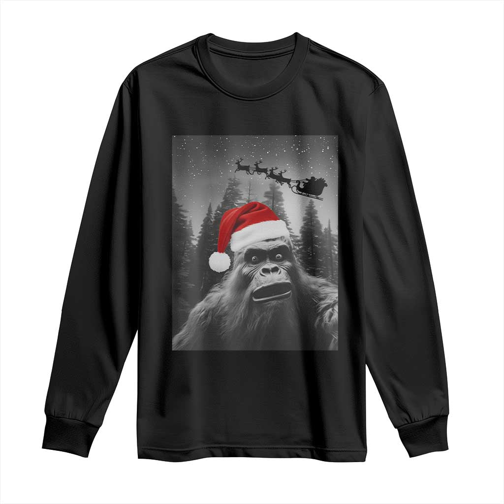 Funny Bigfoot Santas Sleigh Selfie Christmas Long Sleeve Shirt TS11 Black Print Your Wear