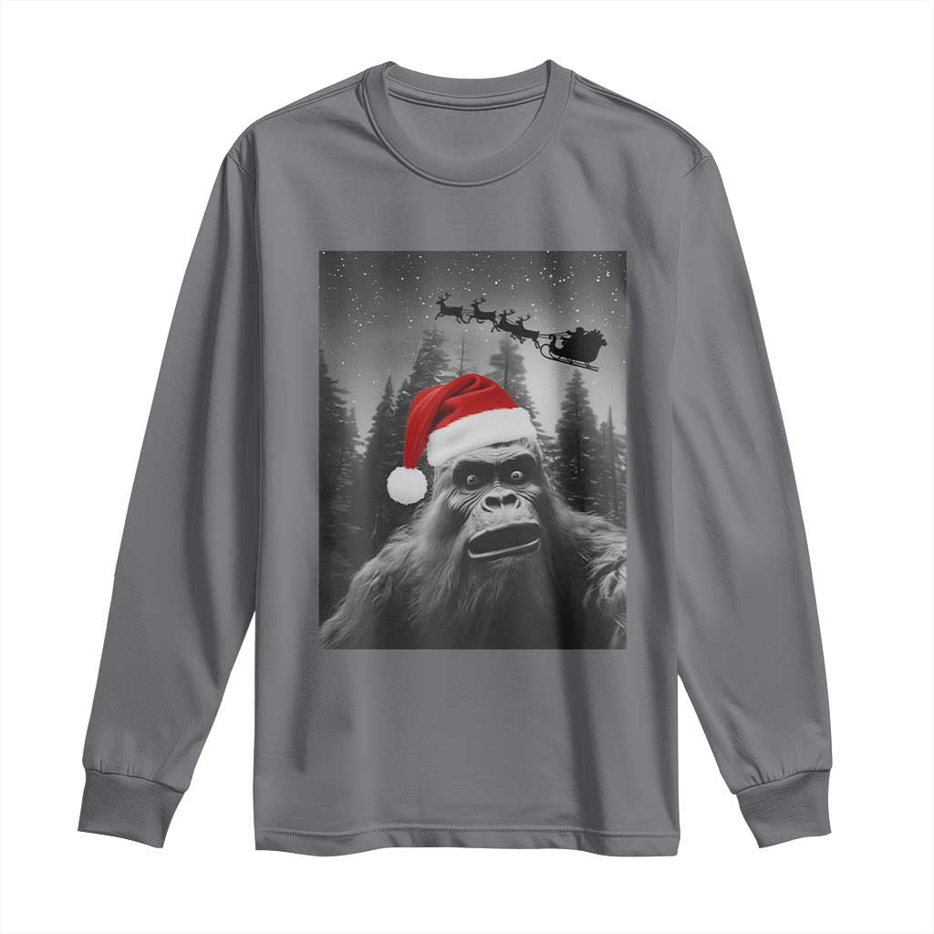 Funny Bigfoot Santas Sleigh Selfie Christmas Long Sleeve Shirt TS11 Charcoal Print Your Wear