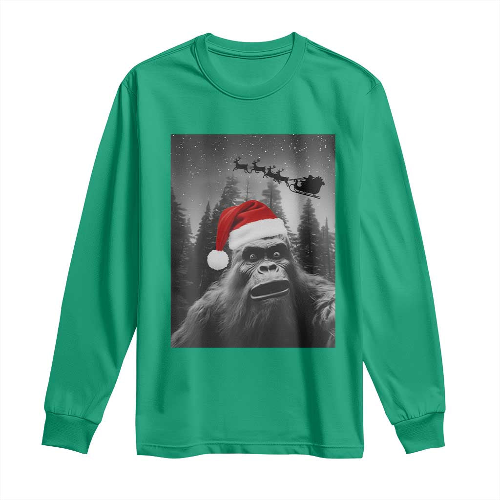 Funny Bigfoot Santas Sleigh Selfie Christmas Long Sleeve Shirt TS11 Irish Green Print Your Wear