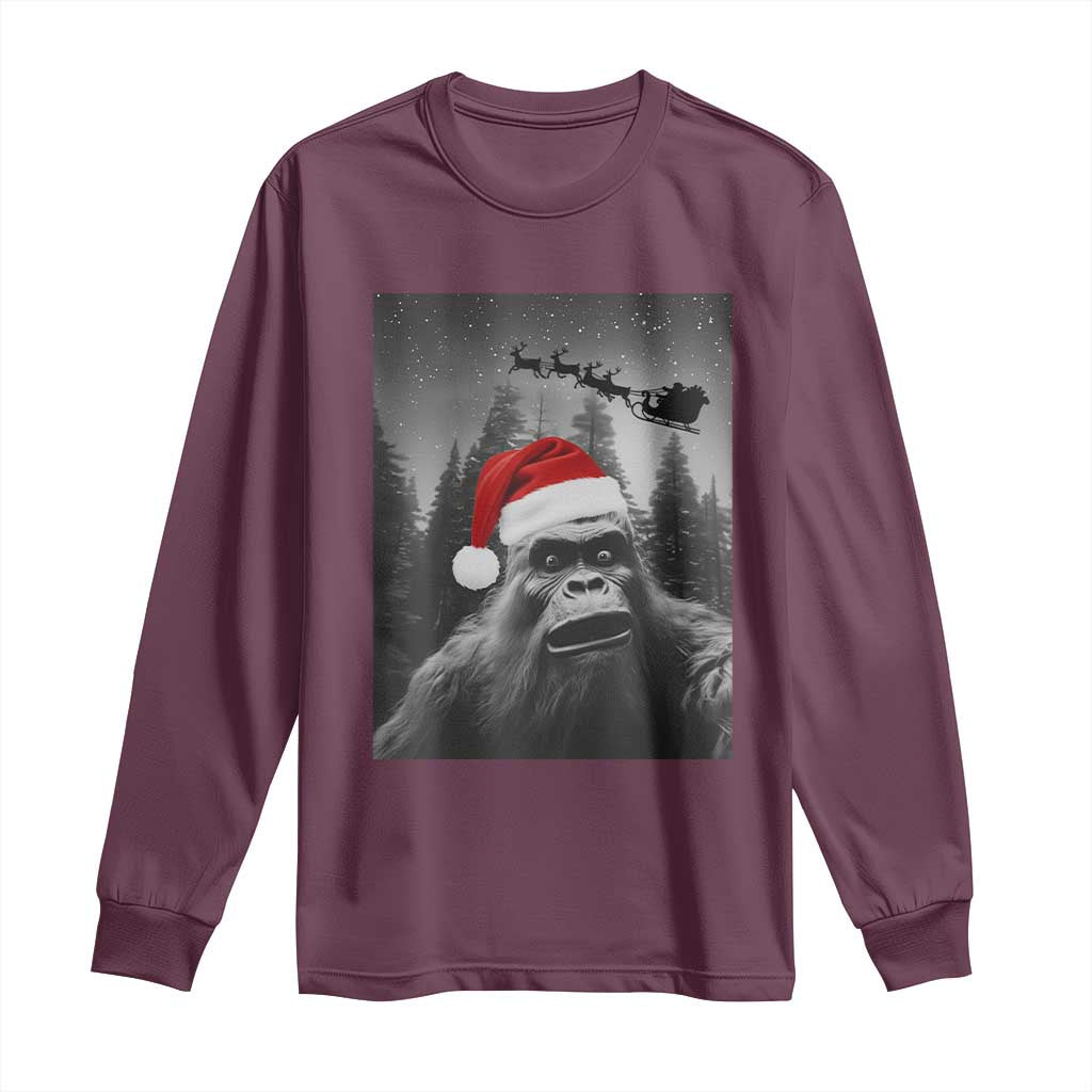 Funny Bigfoot Santas Sleigh Selfie Christmas Long Sleeve Shirt TS11 Maroon Print Your Wear