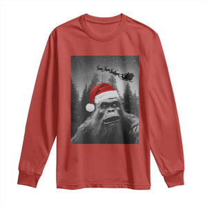 Funny Bigfoot Santas Sleigh Selfie Christmas Long Sleeve Shirt TS11 Red Print Your Wear