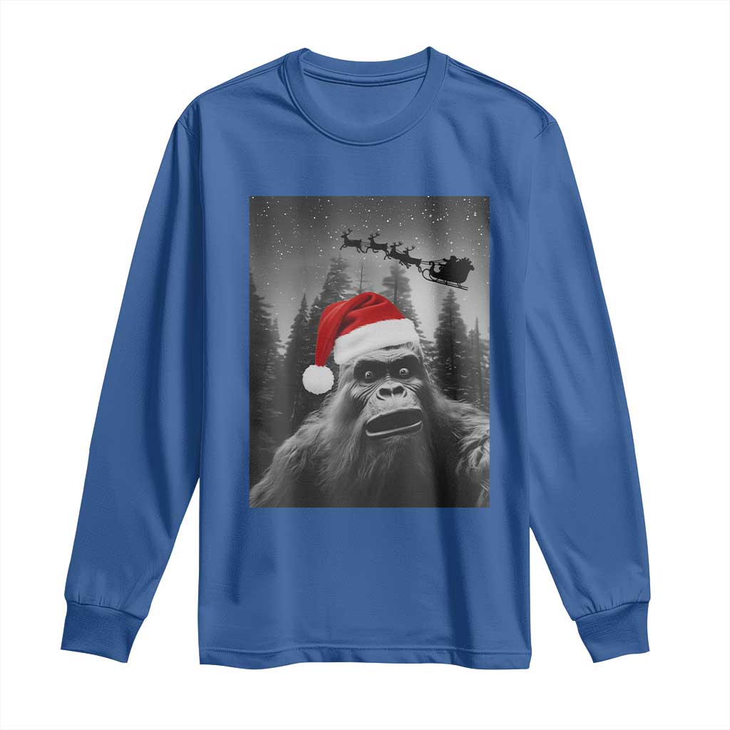 Funny Bigfoot Santas Sleigh Selfie Christmas Long Sleeve Shirt TS11 Royal Blue Print Your Wear