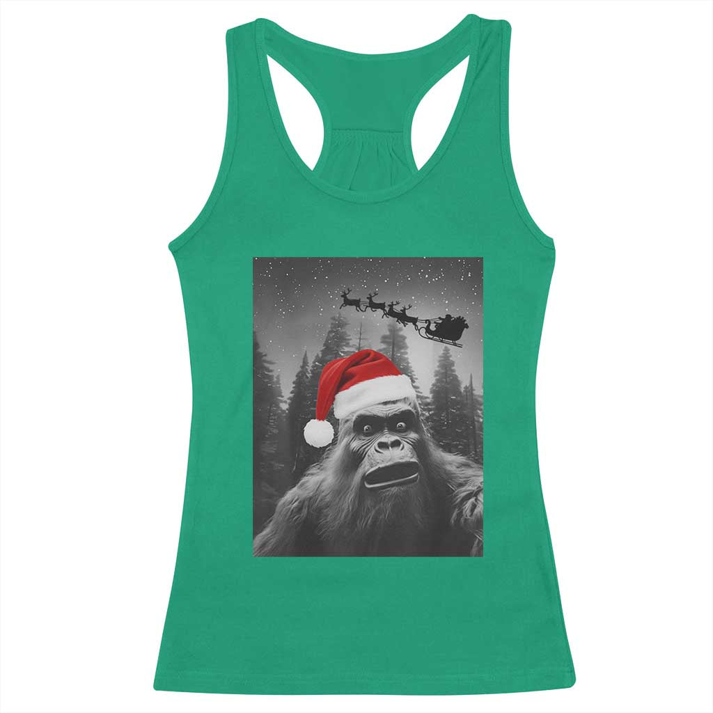 Funny Bigfoot Santas Sleigh Selfie Christmas Racerback Tank Top TS11 Irish Green Print Your Wear