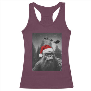Funny Bigfoot Santas Sleigh Selfie Christmas Racerback Tank Top TS11 Maroon Print Your Wear