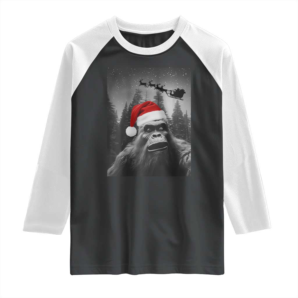 Funny Bigfoot Santas Sleigh Selfie Christmas Raglan Shirt TS11 Black White Print Your Wear