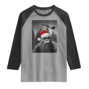 Funny Bigfoot Santas Sleigh Selfie Christmas Raglan Shirt TS11 Sport Gray Black Print Your Wear