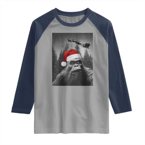 Funny Bigfoot Santas Sleigh Selfie Christmas Raglan Shirt TS11 Sport Gray Navy Print Your Wear