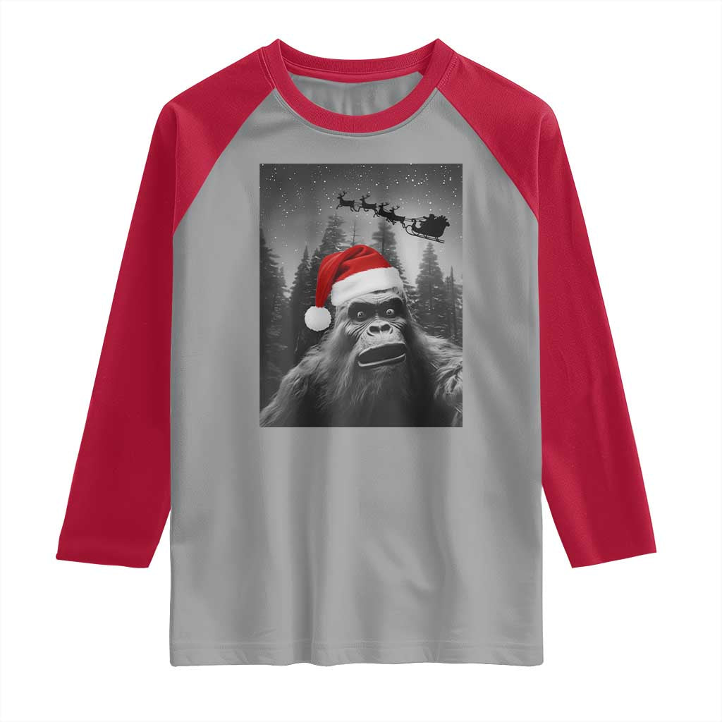 Funny Bigfoot Santas Sleigh Selfie Christmas Raglan Shirt TS11 Sport Gray Red Print Your Wear