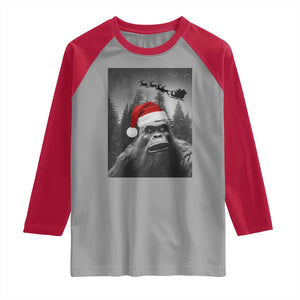 Funny Bigfoot Santas Sleigh Selfie Christmas Raglan Shirt TS11 Sport Gray Red Print Your Wear