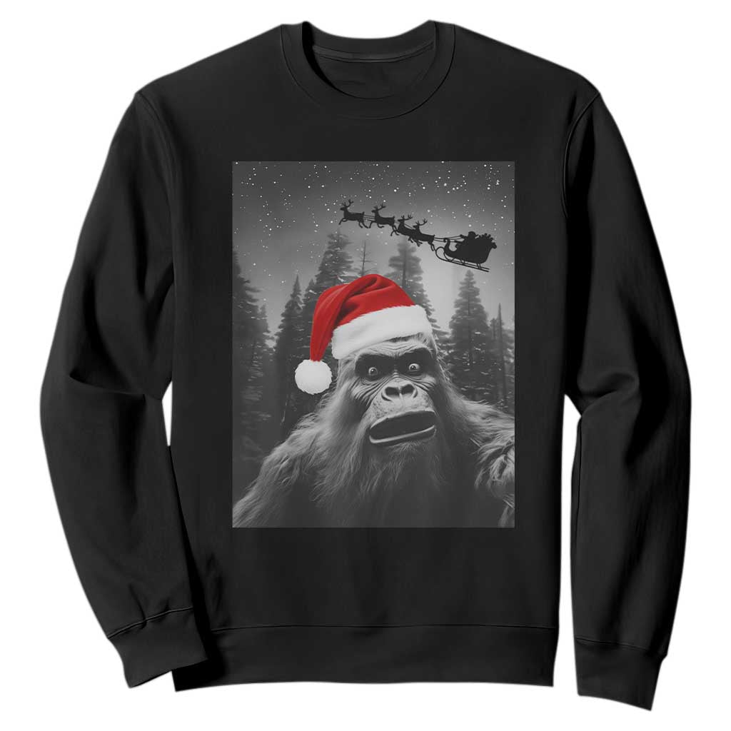Funny Bigfoot Santas Sleigh Selfie Christmas Sweatshirt TS11 Black Print Your Wear