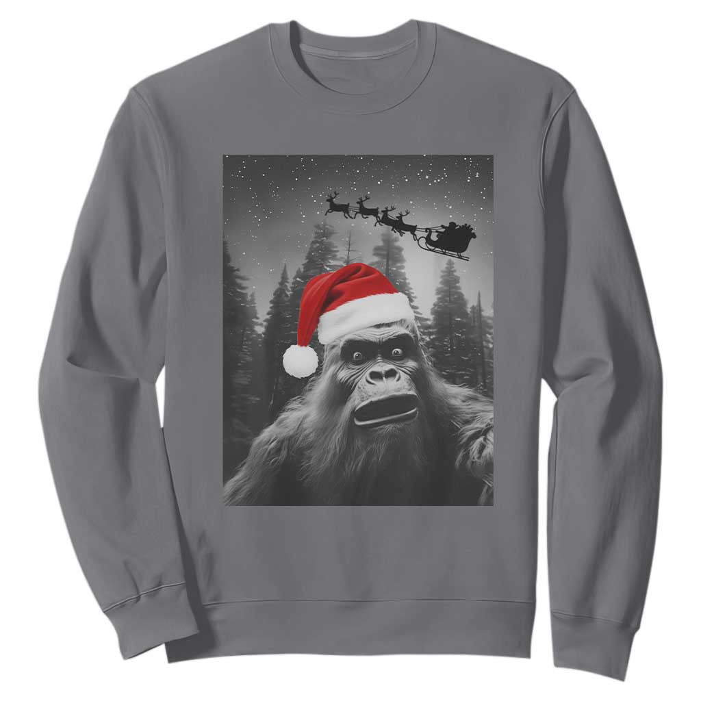 Funny Bigfoot Santas Sleigh Selfie Christmas Sweatshirt TS11 Charcoal Print Your Wear