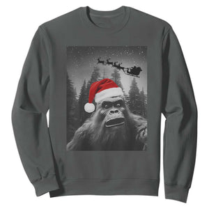 Funny Bigfoot Santas Sleigh Selfie Christmas Sweatshirt TS11 Dark Heather Print Your Wear