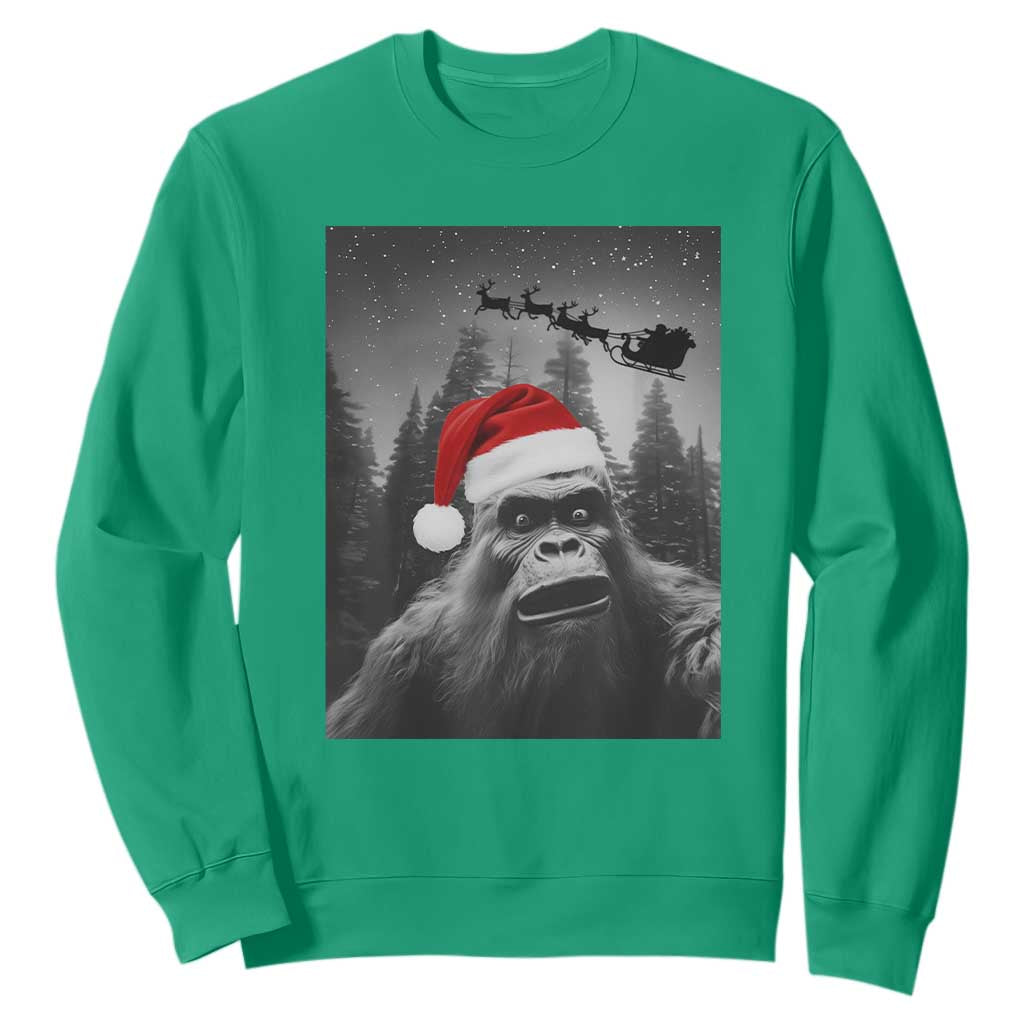 Funny Bigfoot Santas Sleigh Selfie Christmas Sweatshirt TS11 Irish Green Print Your Wear