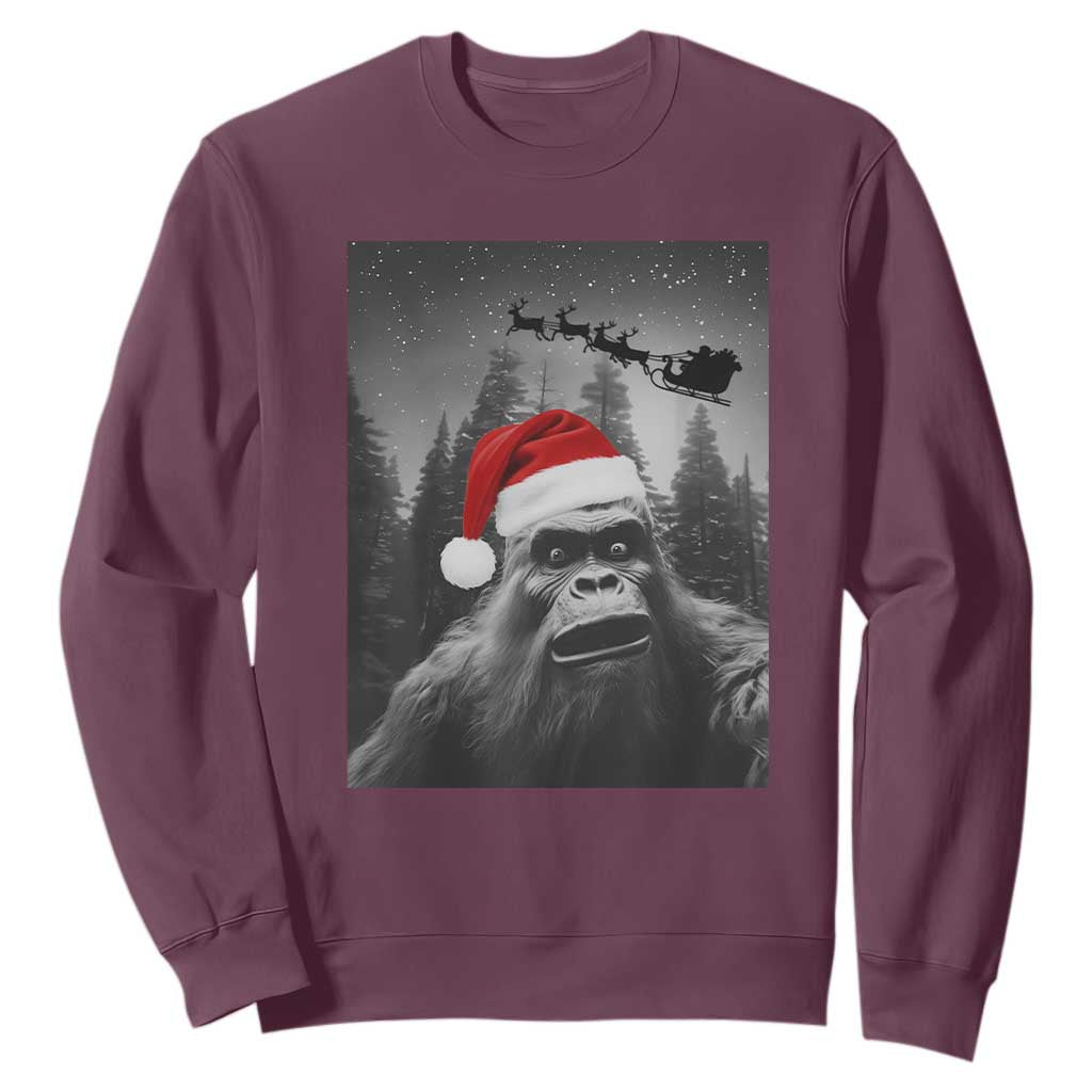 Funny Bigfoot Santas Sleigh Selfie Christmas Sweatshirt TS11 Maroon Print Your Wear