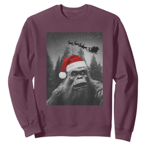 Funny Bigfoot Santas Sleigh Selfie Christmas Sweatshirt TS11 Maroon Print Your Wear