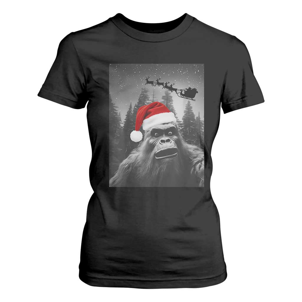 Funny Bigfoot Santas Sleigh Selfie Christmas T Shirt For Women TS11 Black Print Your Wear